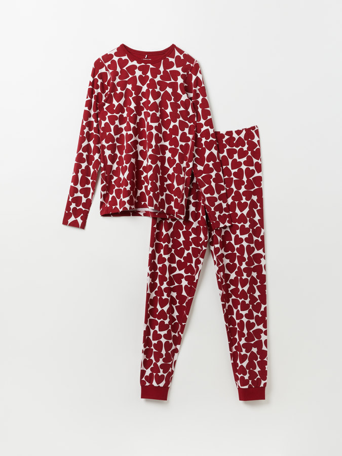 Todelt pyjamas med hjerter voksen