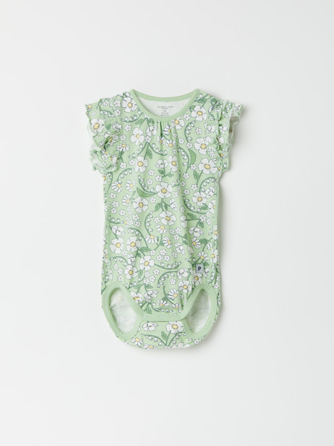 Kortermet body med volang hvitblomstret Kortermet body med volang hvitblomstret