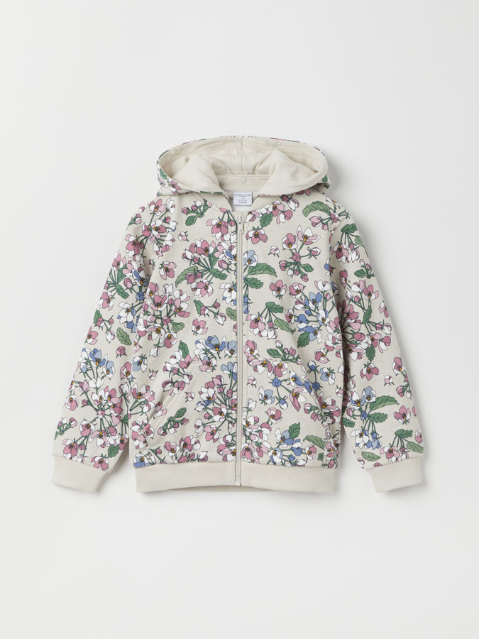 Hoodie med lomme blomstret