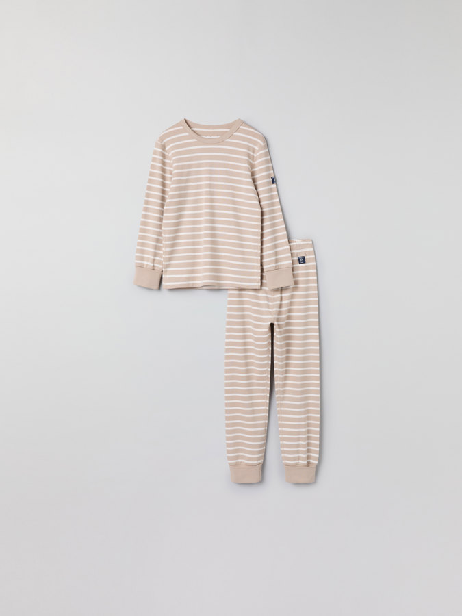 Pyjamas med nedbrettbare vrangborder stripet Pyjamas med nedbrettbare vrangborder stripet