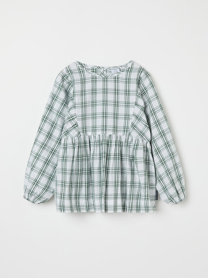 Bluse med puffermer rutet Bluse med puffermer rutet