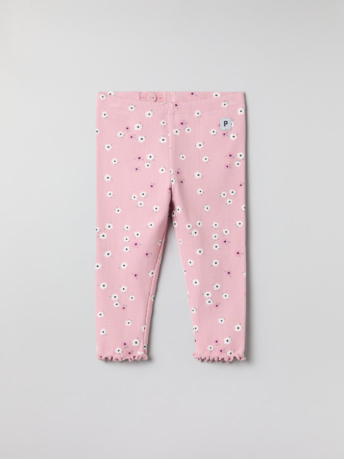 Ribbestrikket tights blomstret