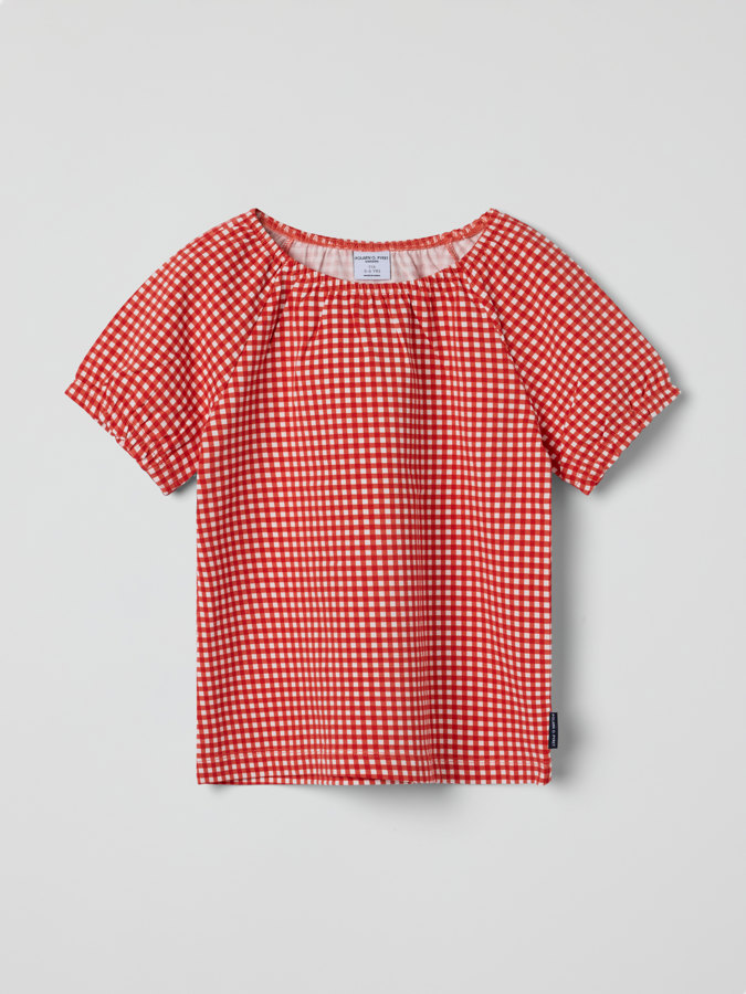 Topp med puffermer rutet Topp med puffermer rutet