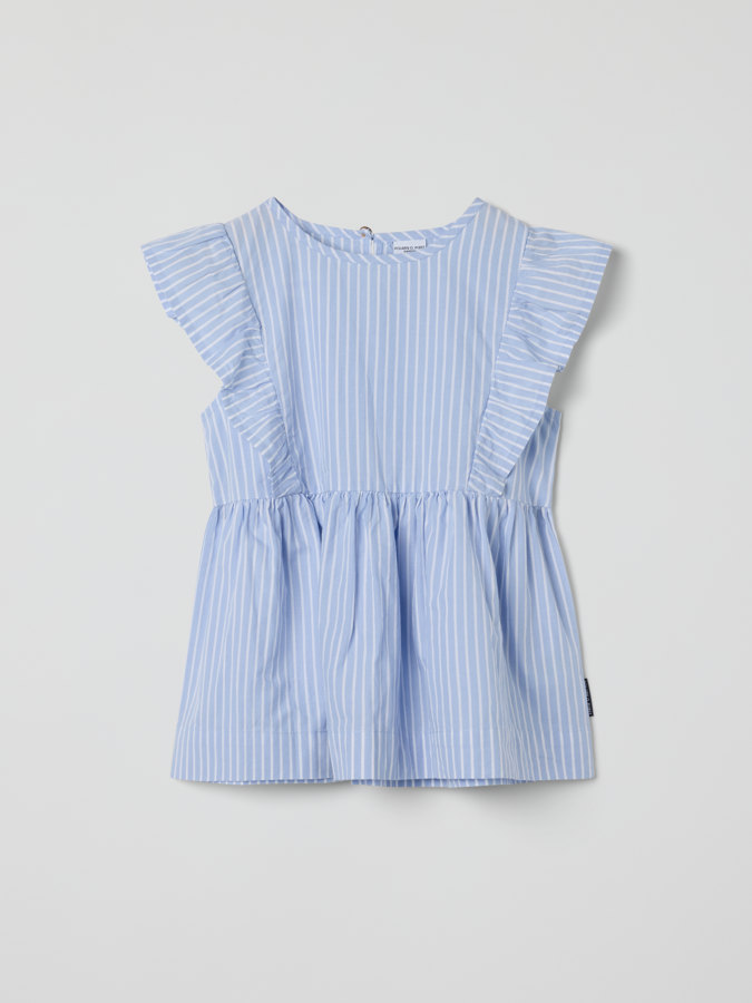 Vevd bluse med volanger stripet