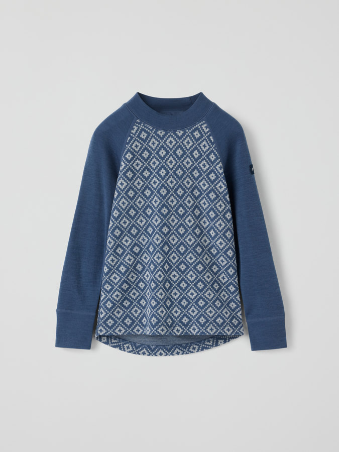 Langermet undertrøye merinoull jacquard