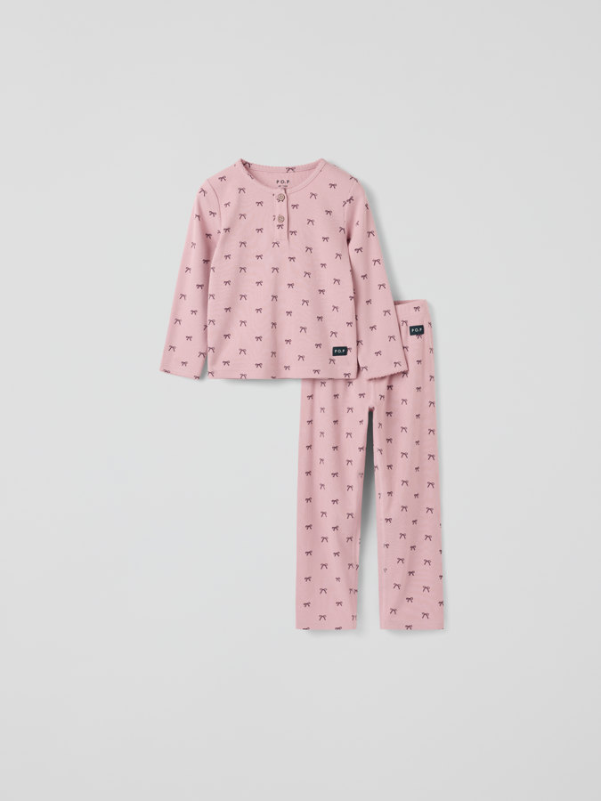 Ribbet pyjamasett sløyfer Ribbet pyjamasett sløyfer
