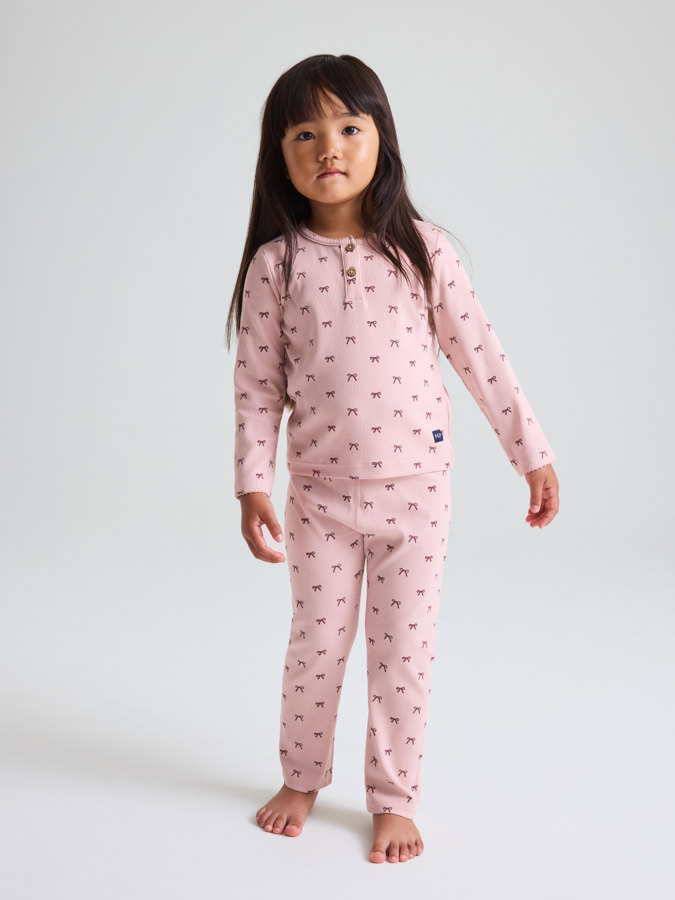 Ribbet pyjamasett sløyfer Ribbet pyjamasett sløyfer